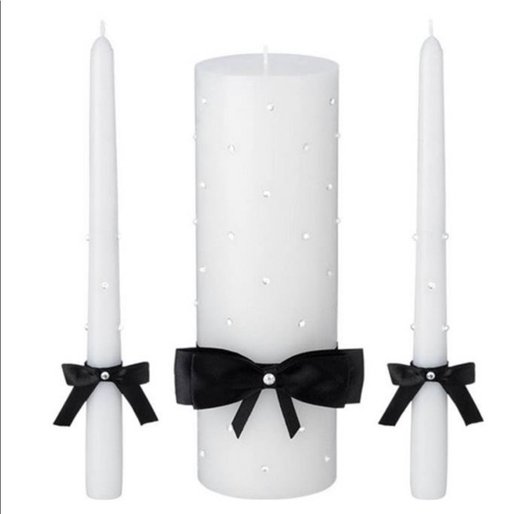 NIB Wedding Unity Candle Set Black Bow Diamond - Picture 3 of 3
